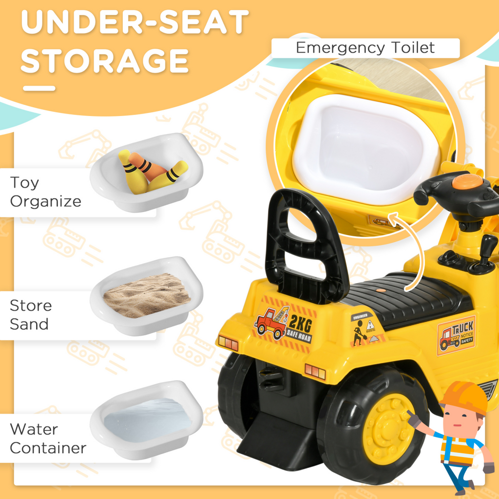 Ride-On Bulldozer Toddler Scooter Storage Cart Construction Truck