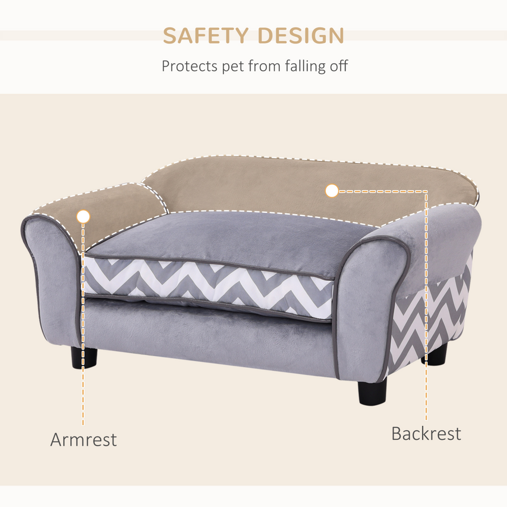Dog Sofa Cat Couch Bed for XS Dogs w/ Removable Sponge Cushion - Grey