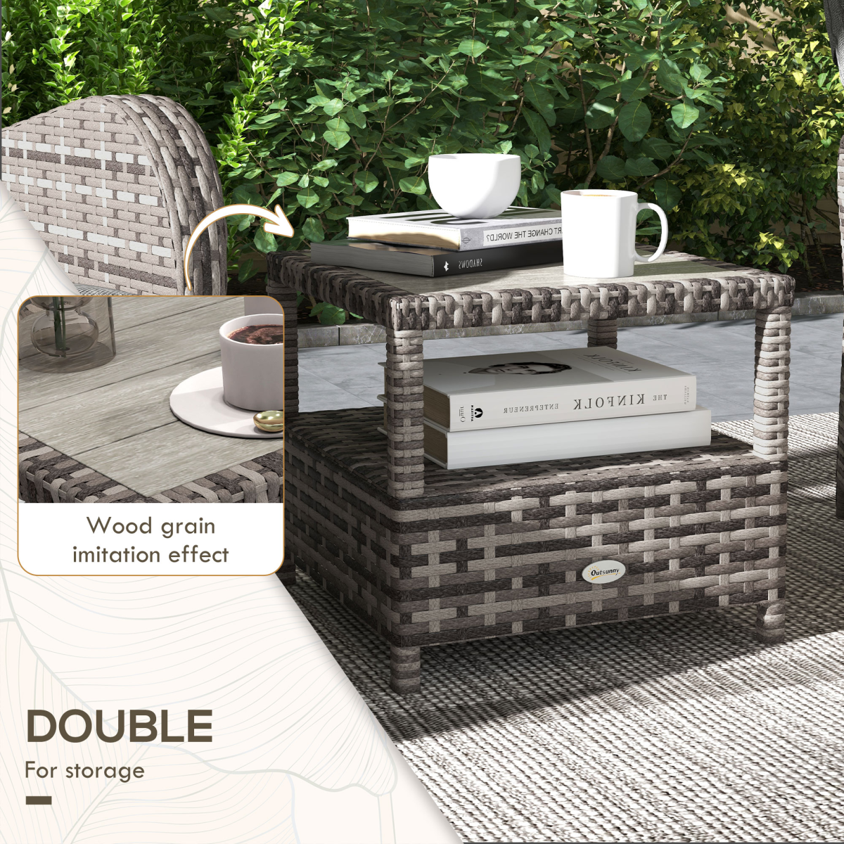 Outsunny 3 PCs Rattan Chaise Lounge Sofa Set w/ Cushion for Patio Yard Porch
