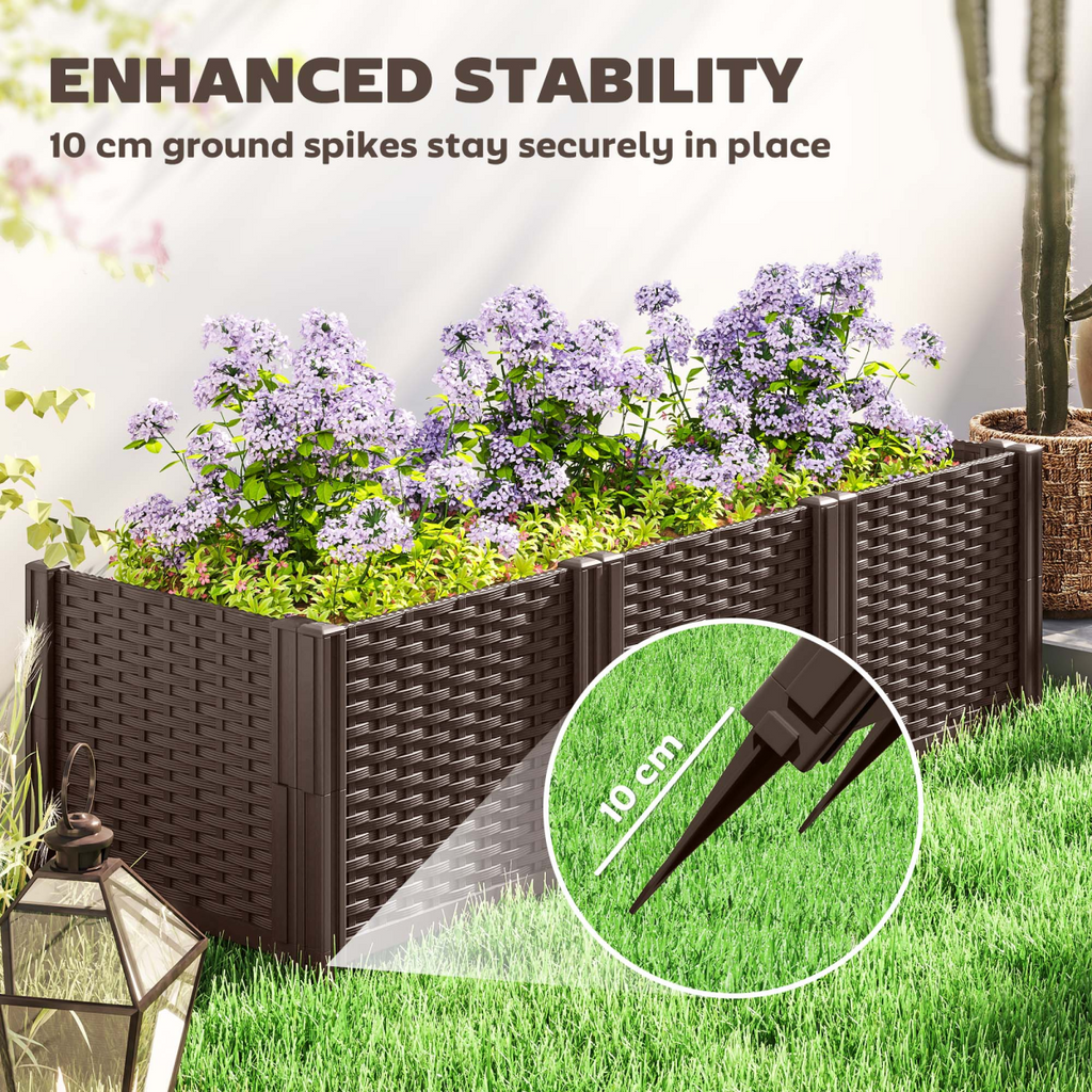 Outsunny Plastic Planter Box Kit, Modular Raised Bed for Flowers, Herbs