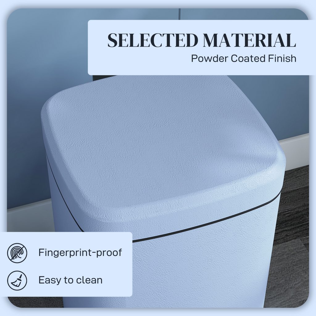 HOMCOM 20L Kitchen Pedal Bin, Metal Rubbish Bin with Soft-close Lid, Light Blue