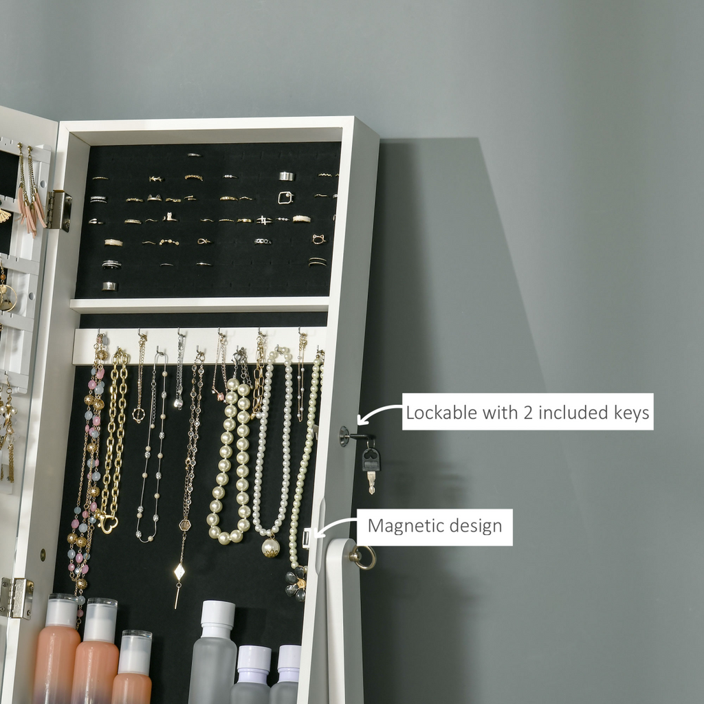 Mirrored Jewellery Cabinet Lockable Jewellery Organiser White
