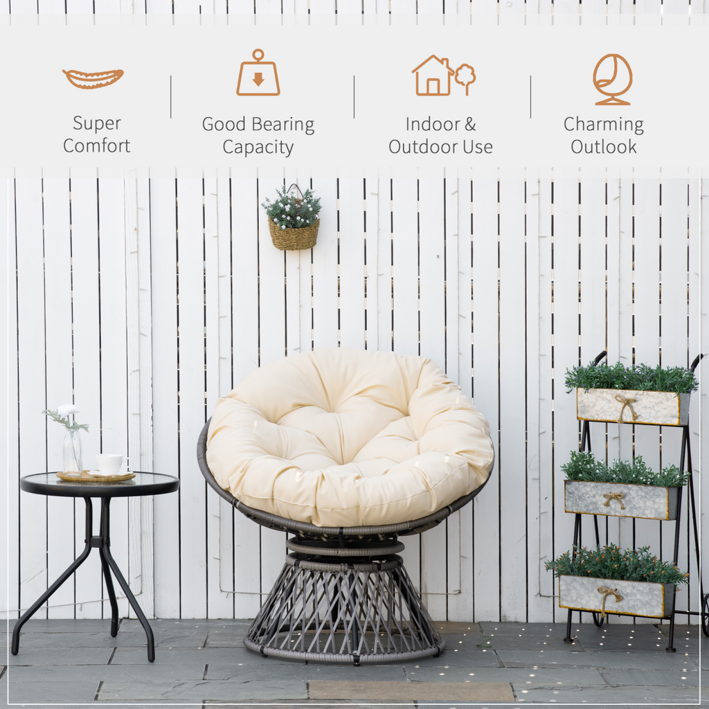360??Swivel Rattan Papasan Moon Bowl Chair Round Outdoor w/ Padded Outsunny