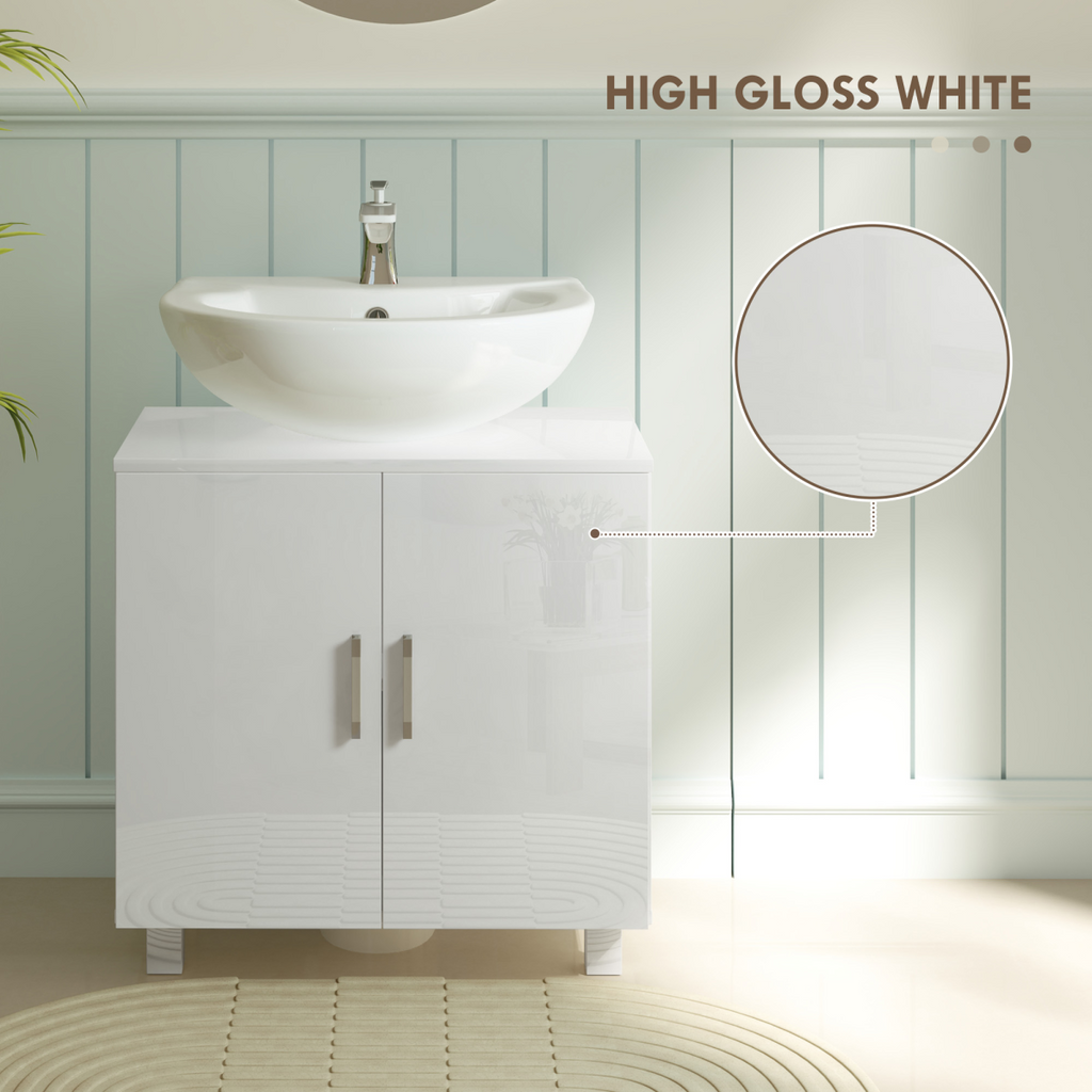 HOMCOM Freestanding Bathroom High Gloss Under Sink Cabinet, White