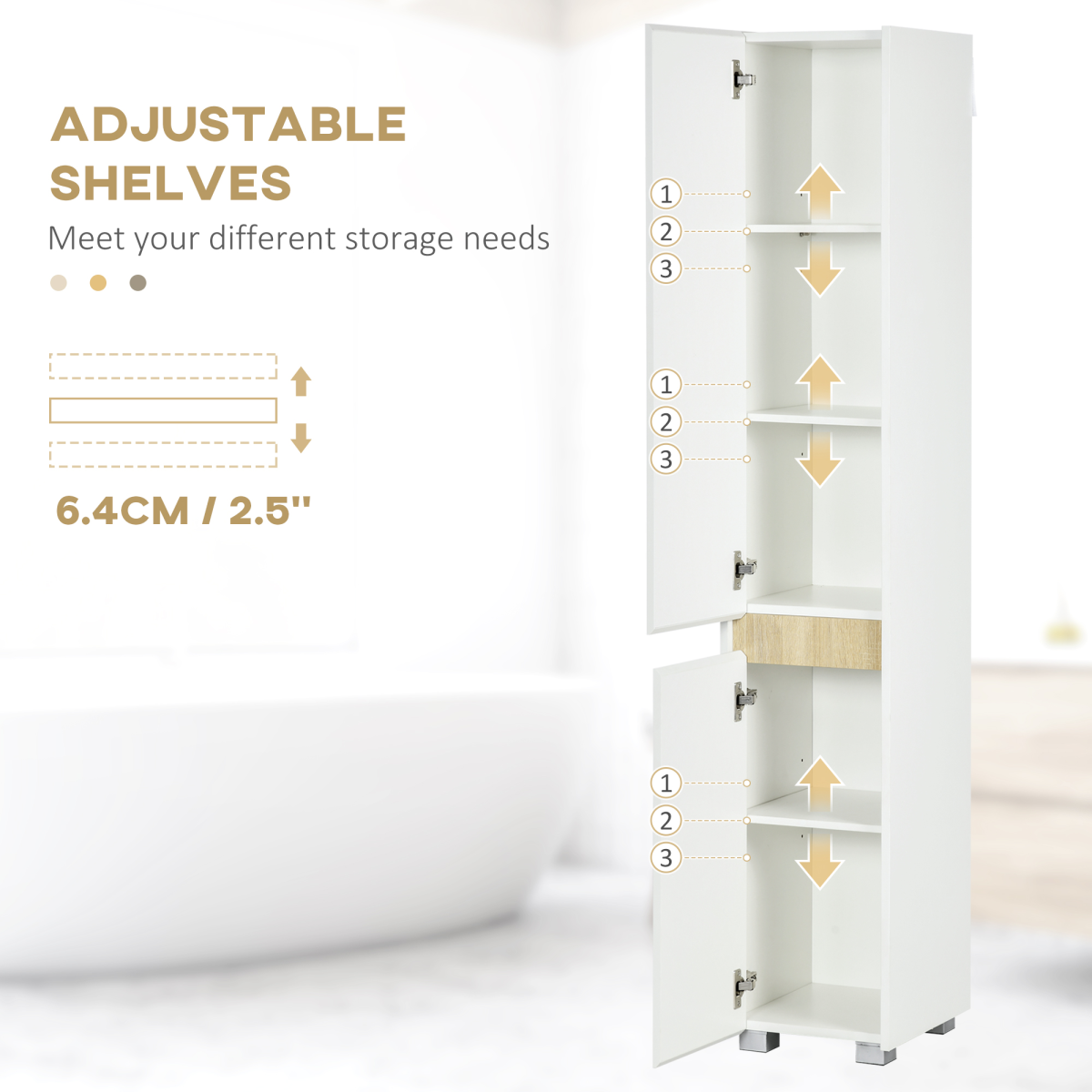 Tall Bathroom Cabinet Modern Freestanding Tallboy w/ Adjustable Shelves White