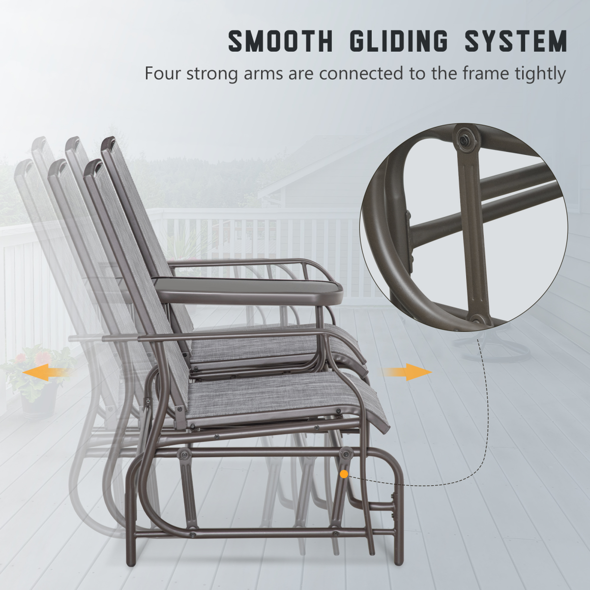 2 Seater Metal Double Swing Chair Glider Rocking Chair Seat With Table Grey