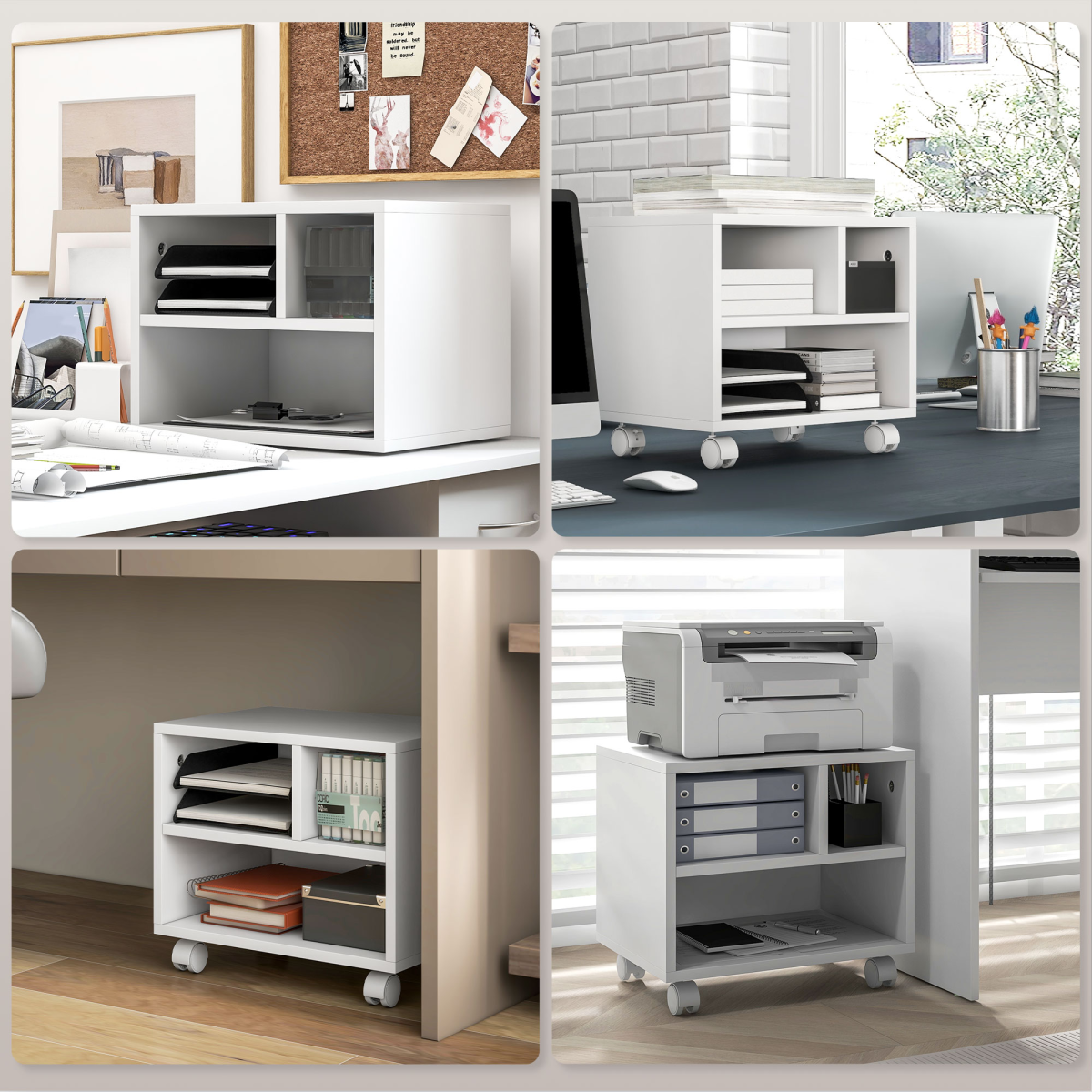 HOMCOM Printer Stand with Storage Printer Cart on Wheels for Home Office White