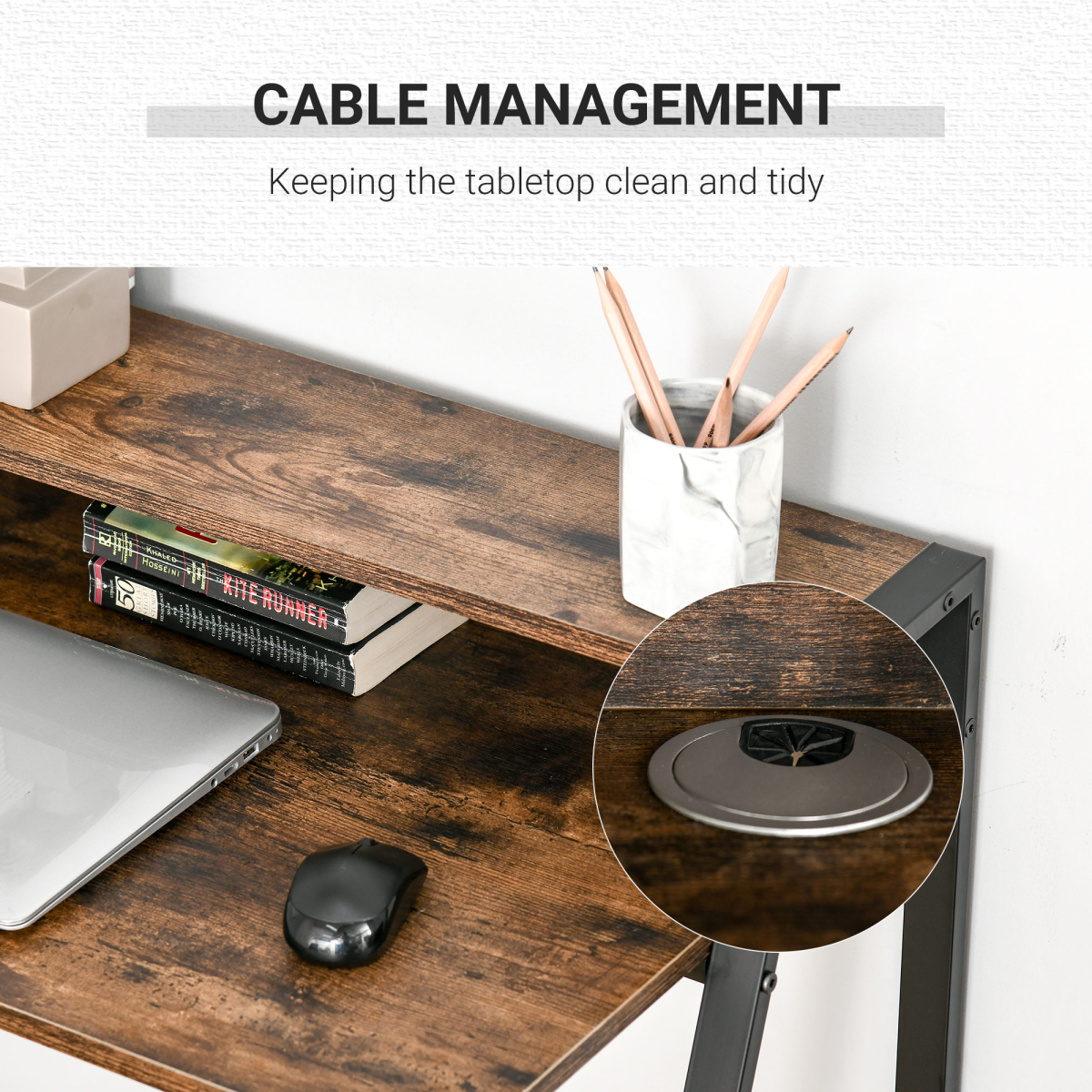 Office PC Workstation Storage Shelf Color Rustic Brown Metal Frame