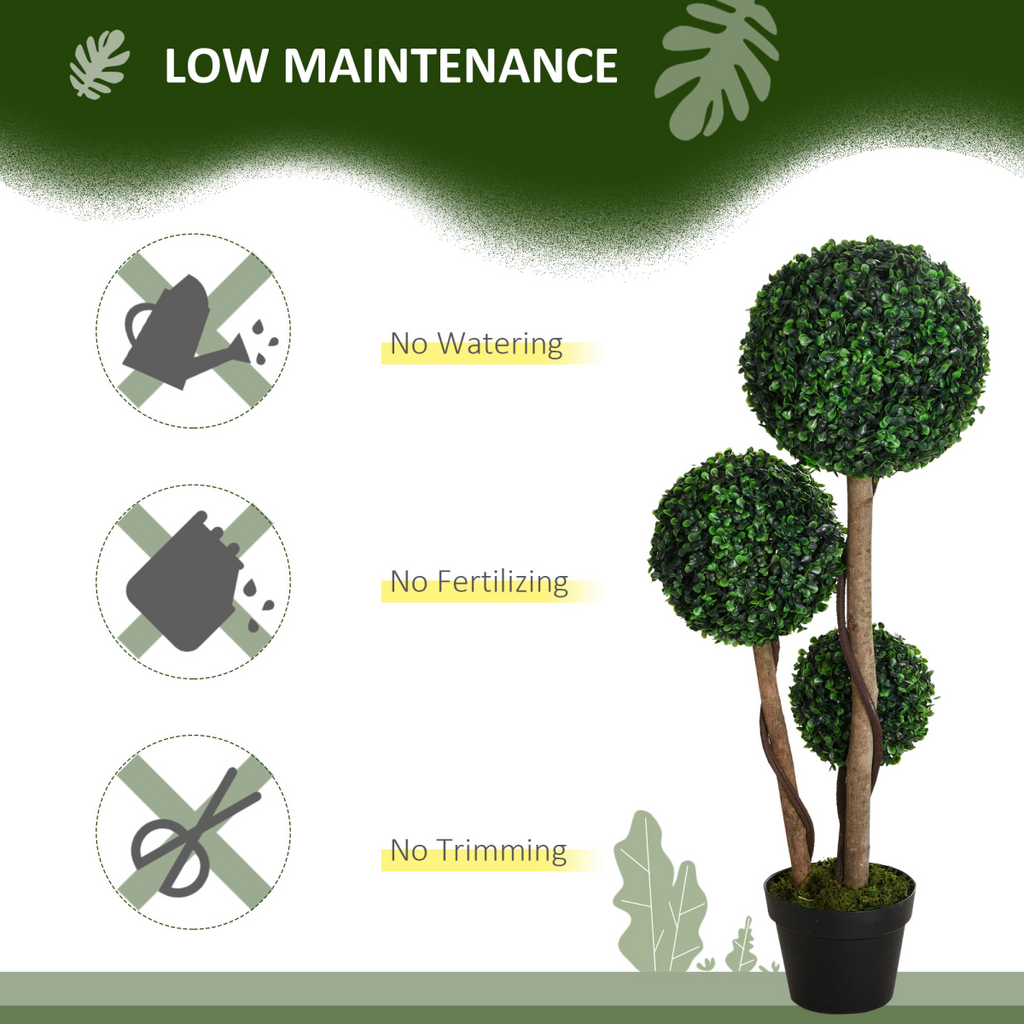 HOMCOM Artificial Plant Boxwood Ball Topiary Tree Indoor Outdoor, 90cm