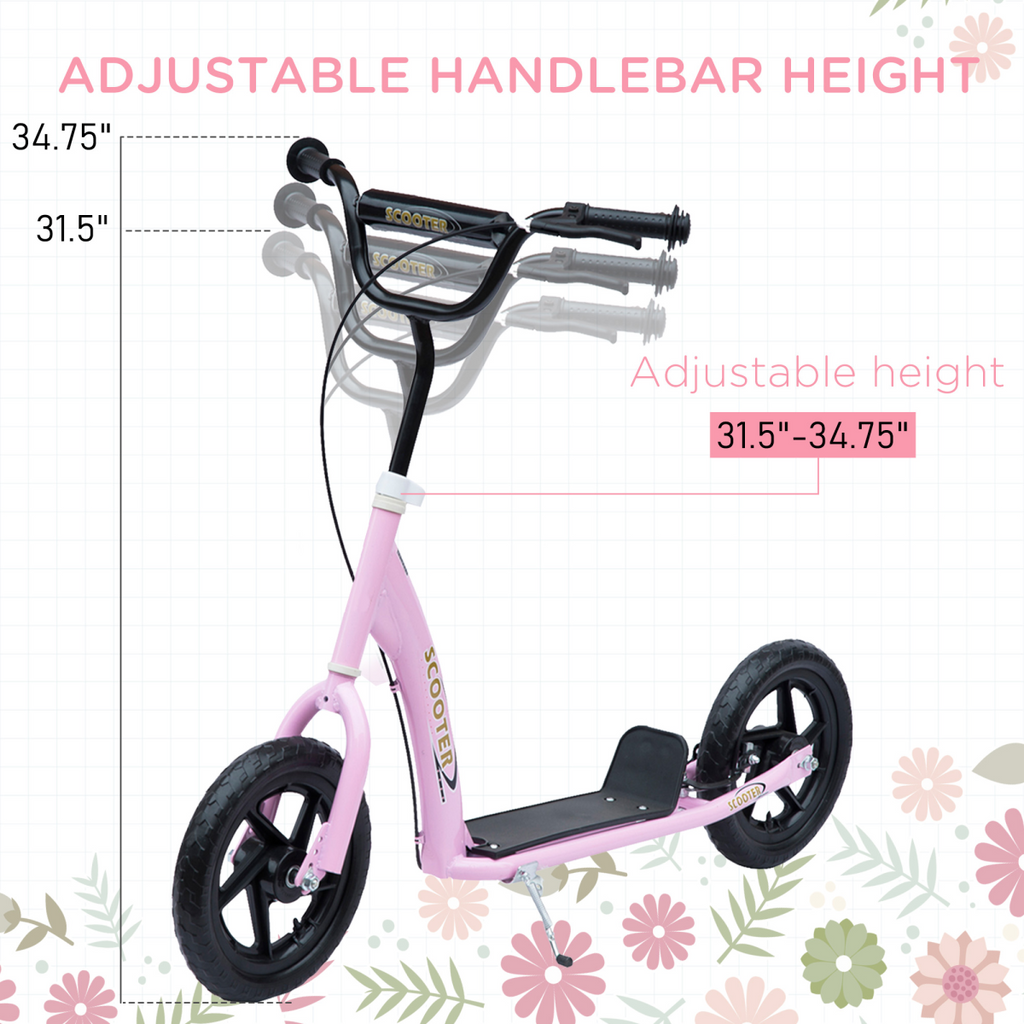 Push Scooter Teen Kids Stunt Bike Ride On with 12" EVA Tyres, Pink HOMCOM