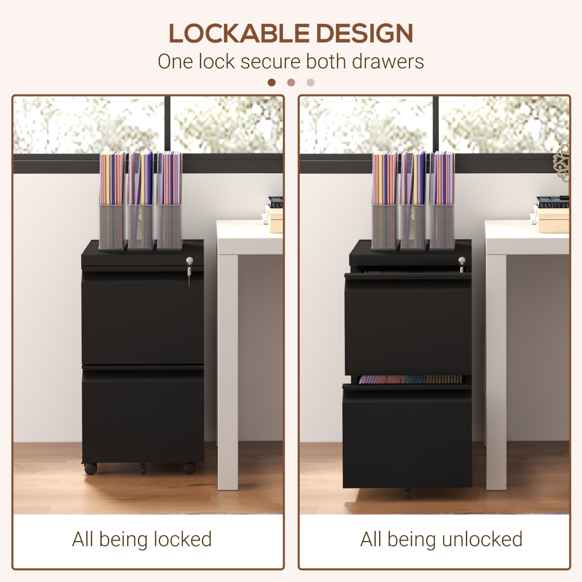 Vinsetto Steel File Cabinet with Lock Hanging Bar for Letter A4 Legal Size Black