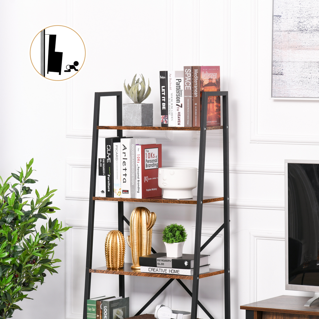 4-Tier Minimalistic Ladder Shelf Unit Steel Frame Home Display Storage
