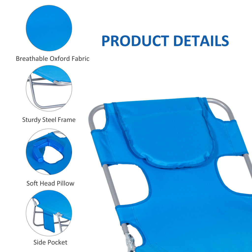 Beach Chaise Lounge Face Cavity Portable Sun Lounger, Reclining Adjust Blue