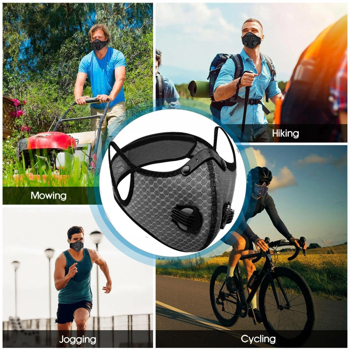 Reusable Half Face Cover Mask with Filter Cycling Outdoor Sport Face Mask Grey