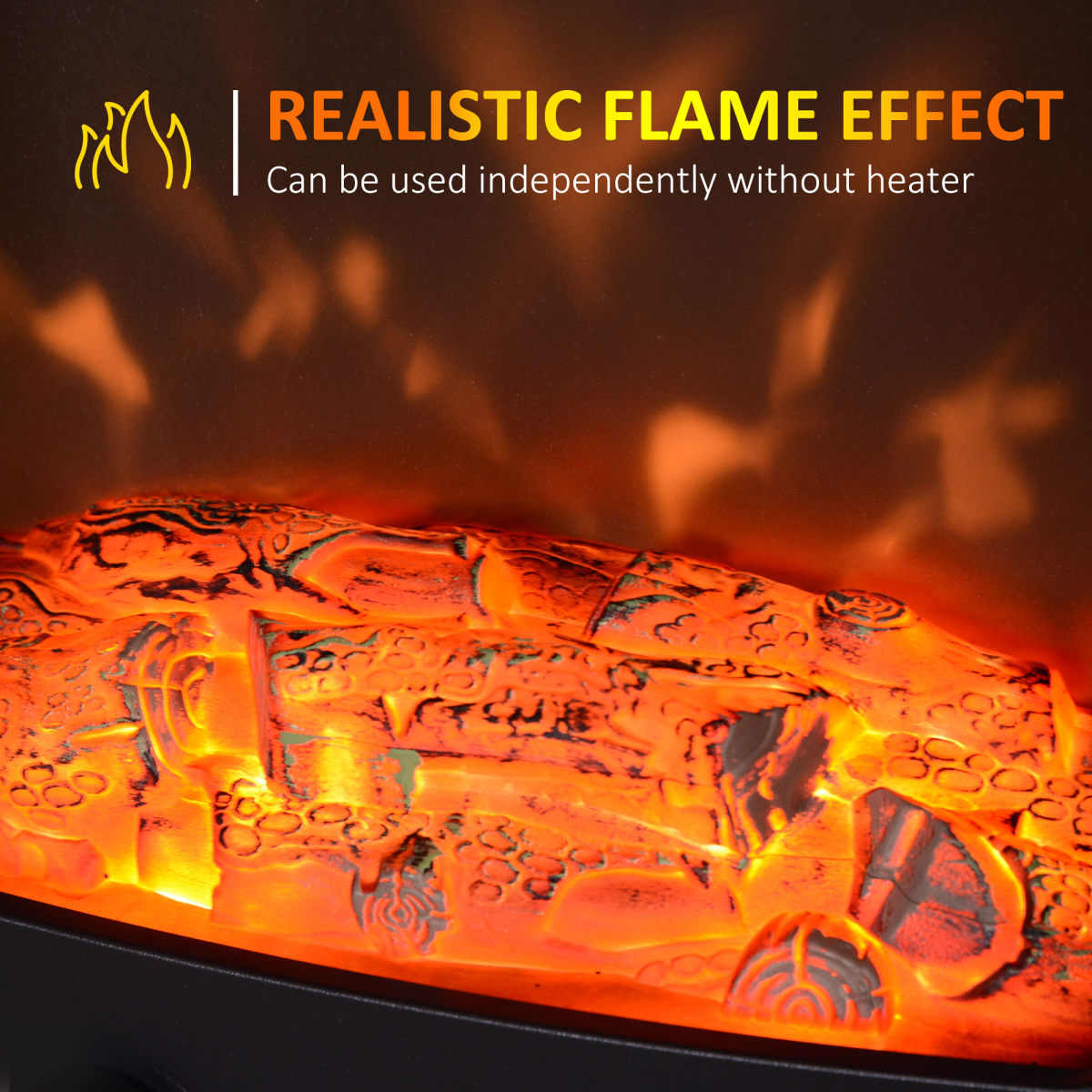 Electric Heater Freestanding Fireplace Artificial Flame Tempered Glass Casing