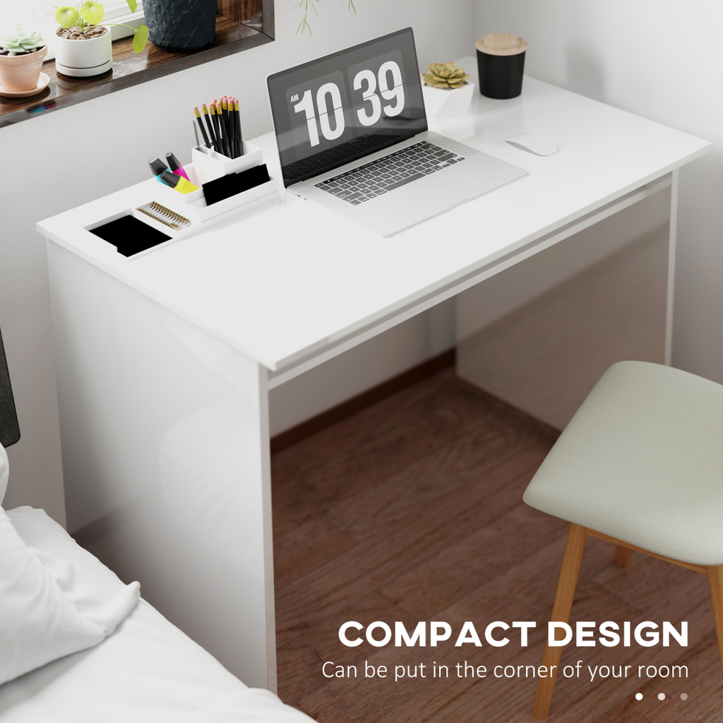HOMCOM Computer Desk Writing Table Study Workstation Storage High Gloss White