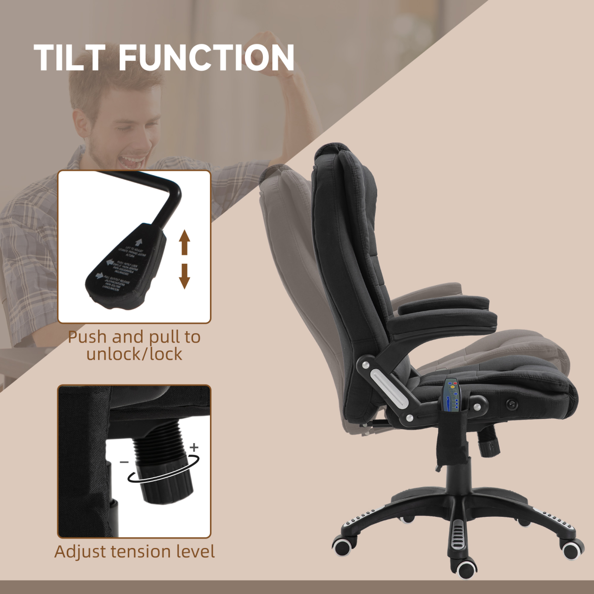 Executive Reclining Chair w/ Heating Massage Points Relaxing Headrest Black