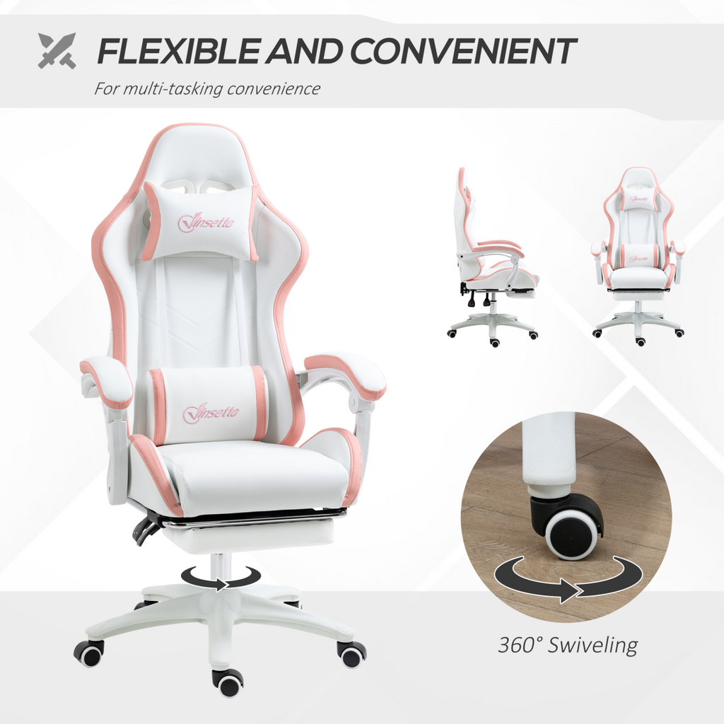Vinsetto Racing Style Gaming Chair with Reclining Function Footrest, Pink