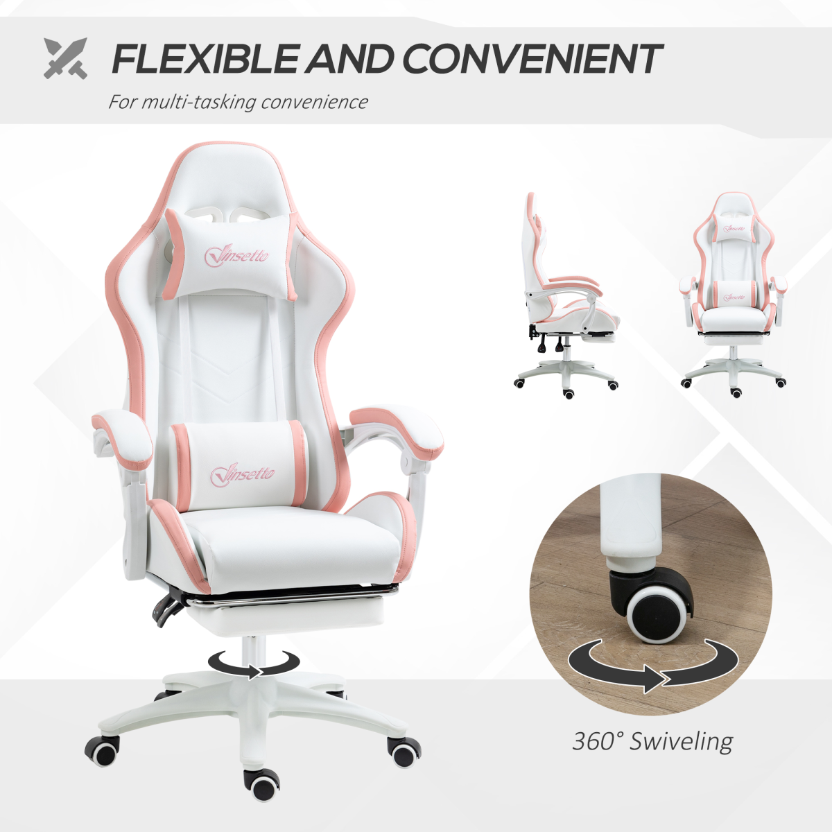 Vinsetto Racing Style Gaming Chair with Reclining Function Footrest, Pink