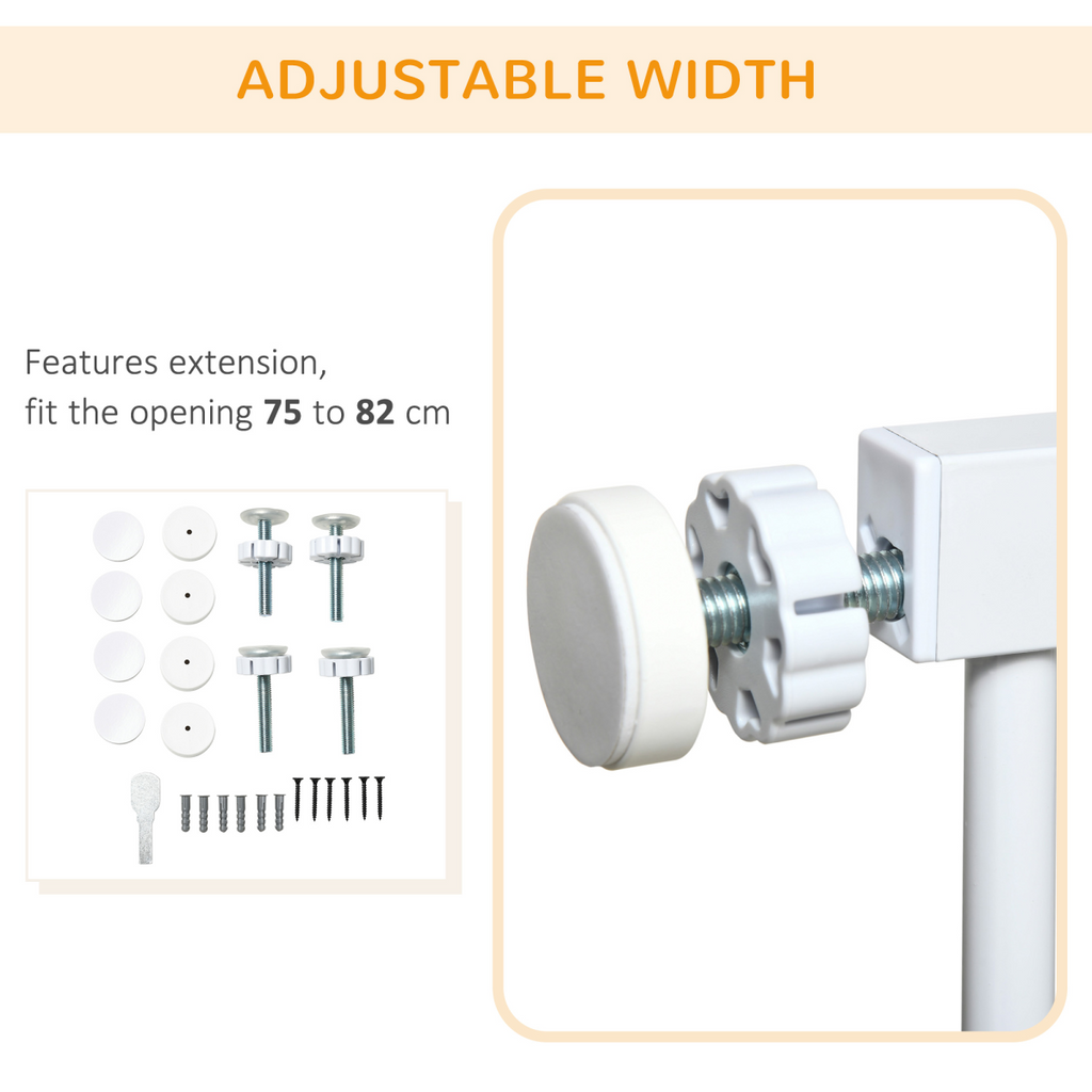 Pressure Fit Safety Gate for Stairs with Auto Close 75-82 cm - White PawHut