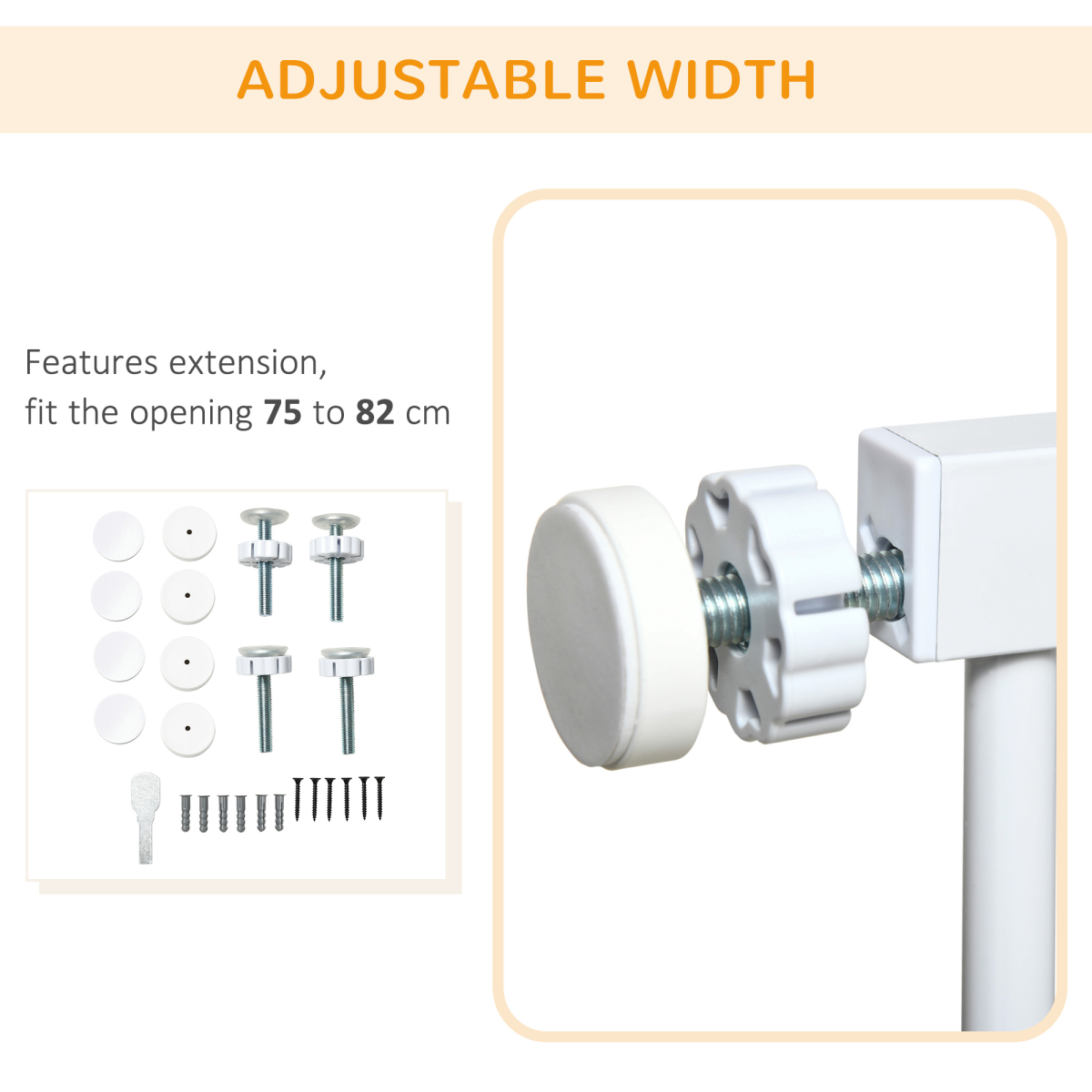 Pressure Fit Safety Gate for Stairs with Auto Close 75-82 cm - White PawHut