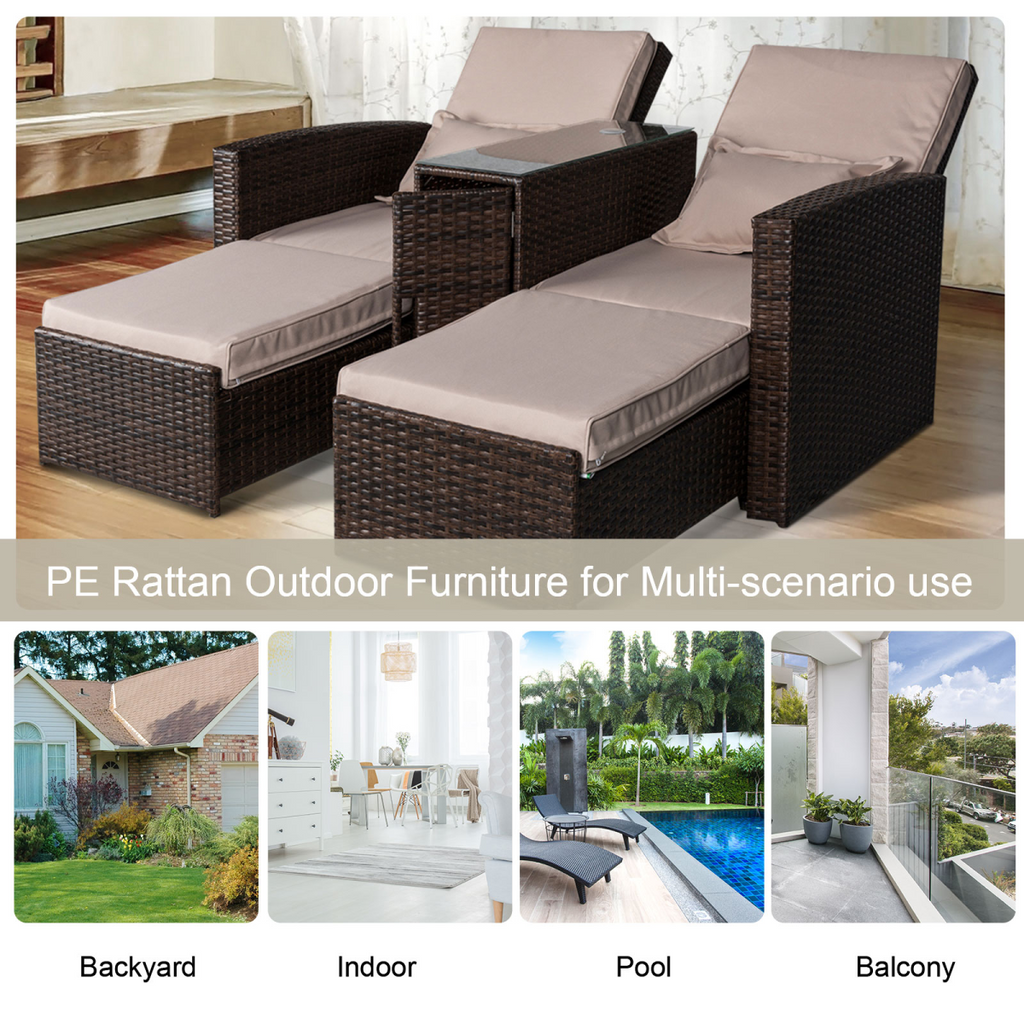 Garden Double Rattan Sun Lounger Sofa Recliner Wicker Patio Brown