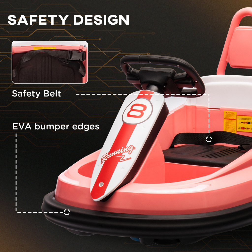 HOMCOM 6V Kids Bumper Car, 360-Degree Rotation Waltzer Car with 2 Speeds - Pink