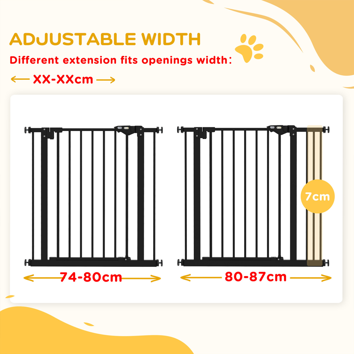PawHut Adjustable Safety Gate with 1 Extensions and Four Adjustable Screws, Black