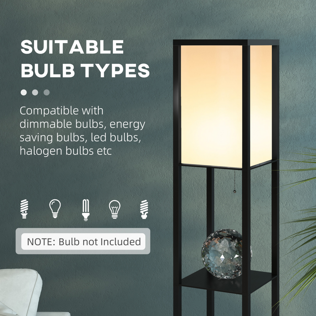 Shelf Floor Lamp, 4-tier Open Shelves, 26L x 26W x 160Hcm-Black/White