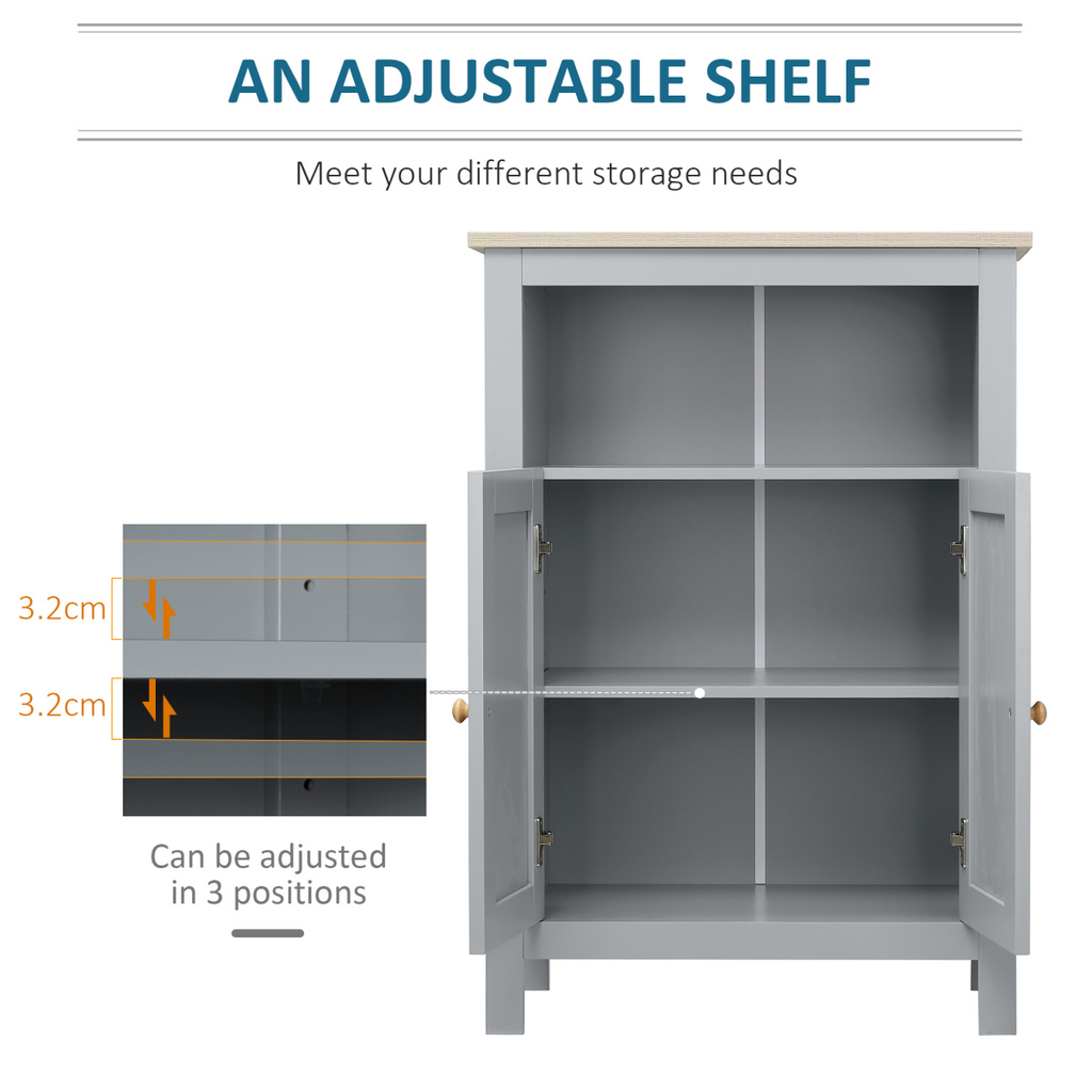 kleankin Bathroom Floor Storage Cabinet Standing Unit  Doors Adjustable Shelf