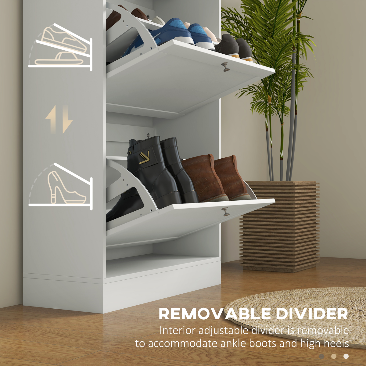 HOMCOM Narrow Shoe Cabinet with 3 Flip Drawers for 18 Pairs of Shoes White