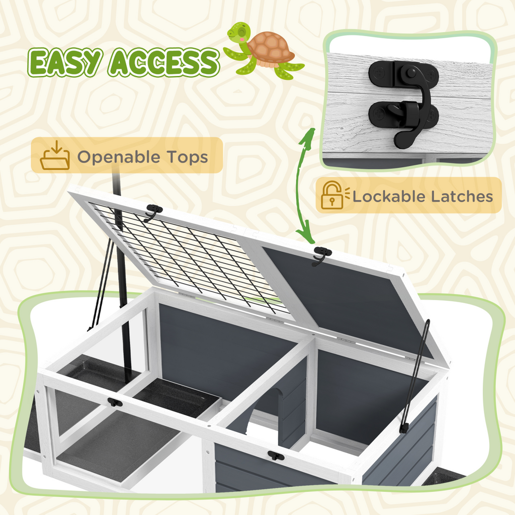 PawHut Tortoise House, Wooden Tortoise Table w/ Adjustable Lamp Holder - Grey