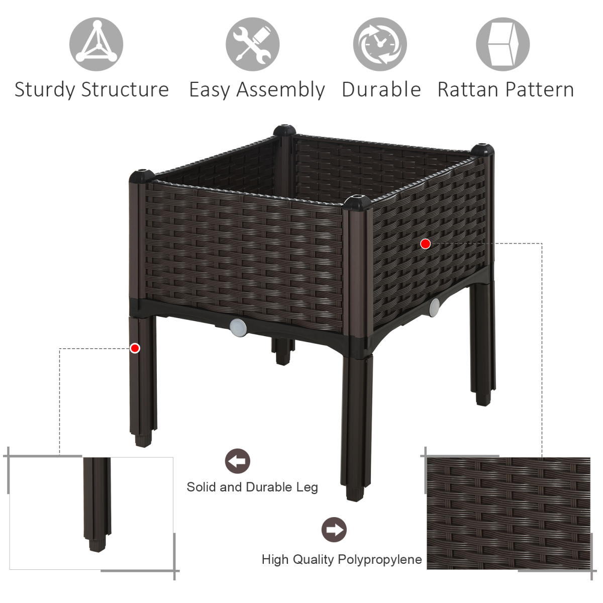 PP Raised Outdoor Garden Planter Box Brown