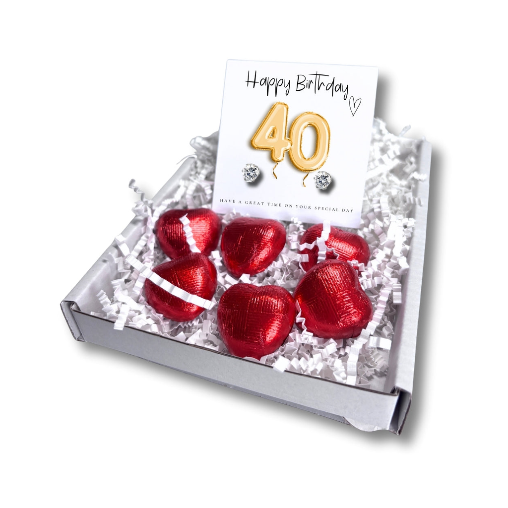 40th Birthday Cubic Zirconia Earrings Gold Balloons Mini Gift Hamper