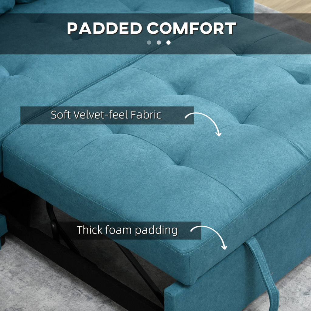 HOMCOM 2 Seater Sofa Bed Convertible Bed Settee with Cushions, Pockets, Blue