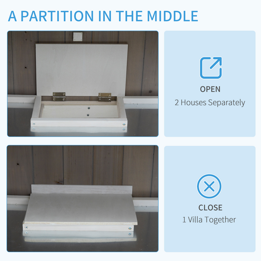 Two-Tier Wooden Rabbit Hutch w/ Wheels, Trough, Rain Cover, Tray - Grey Pawhut