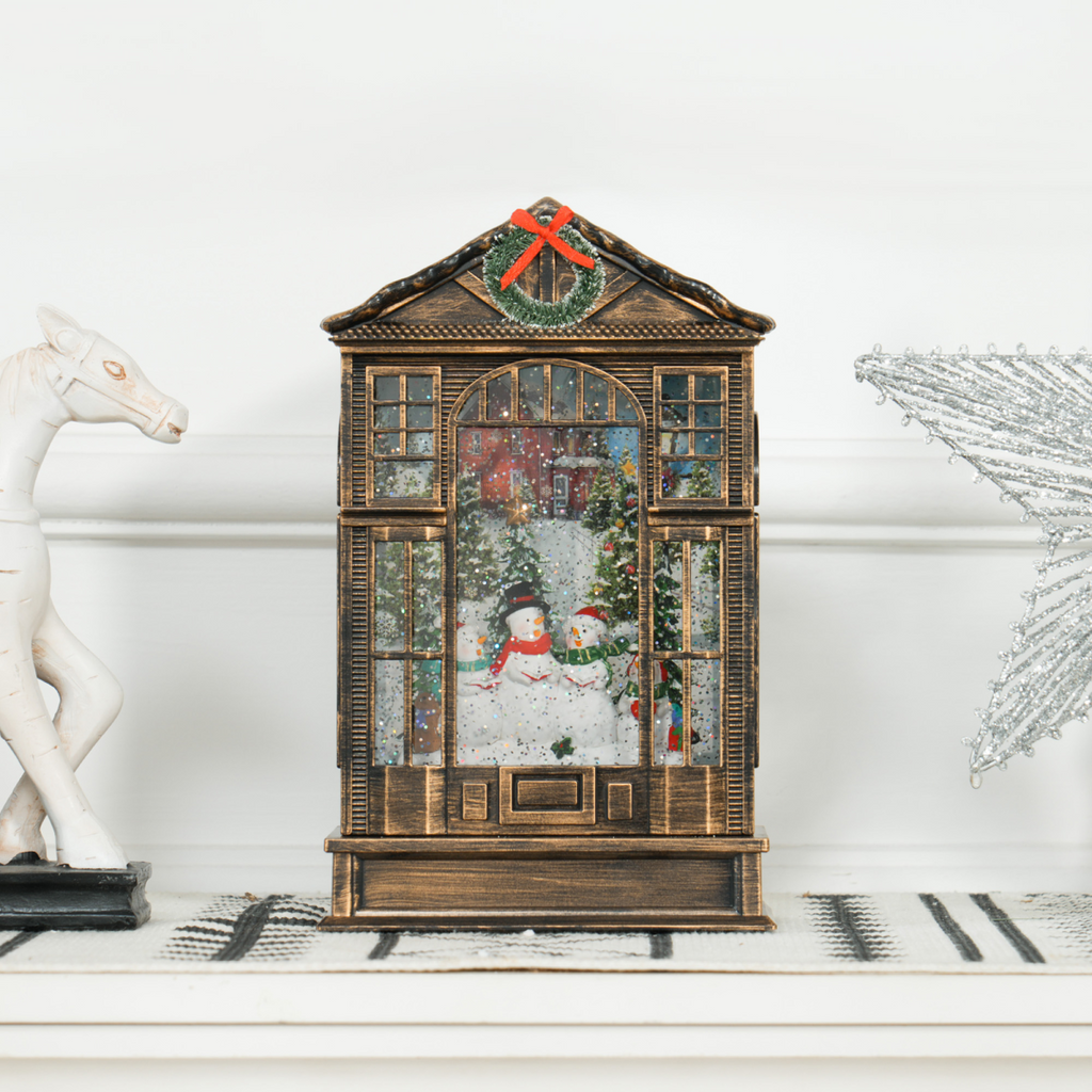 HOMCOM Christmas Snow Globe Lantern with Lights for Holiday, Bronze Tone