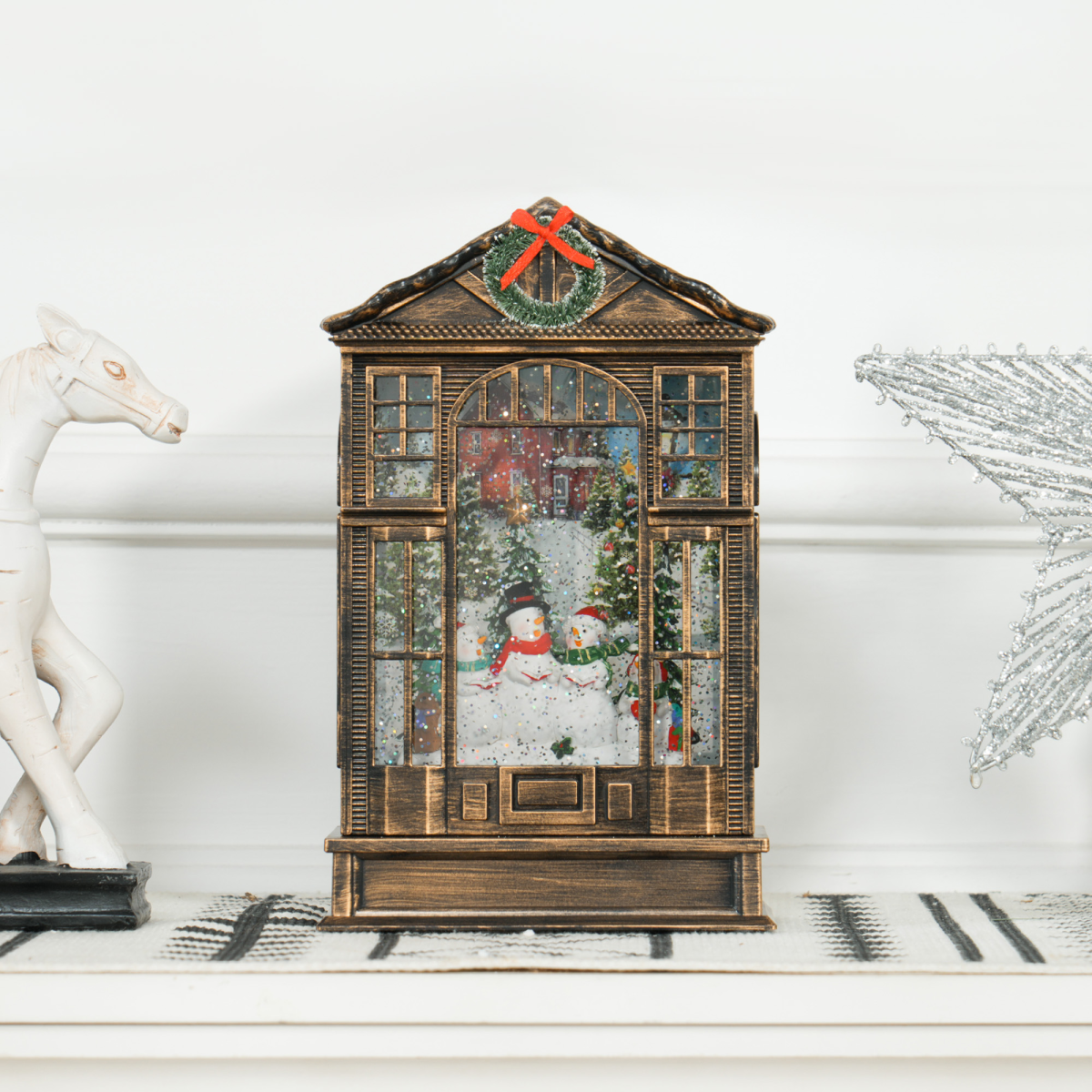 HOMCOM Christmas Snow Globe Lantern with Lights for Holiday, Bronze Tone