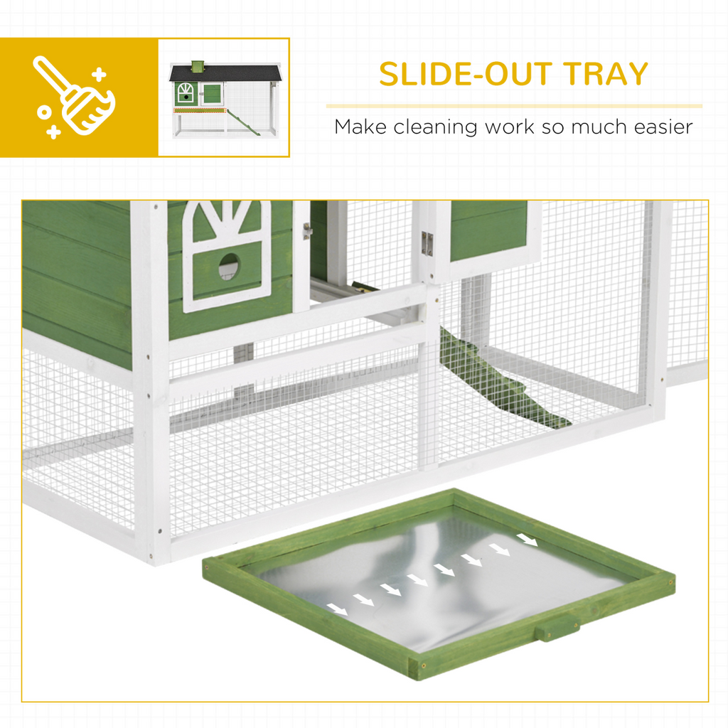 Rabbit Hutch Wood Bunny Cage for Outdoor Indoor w/ Pull Out Tray Run Ramp Green