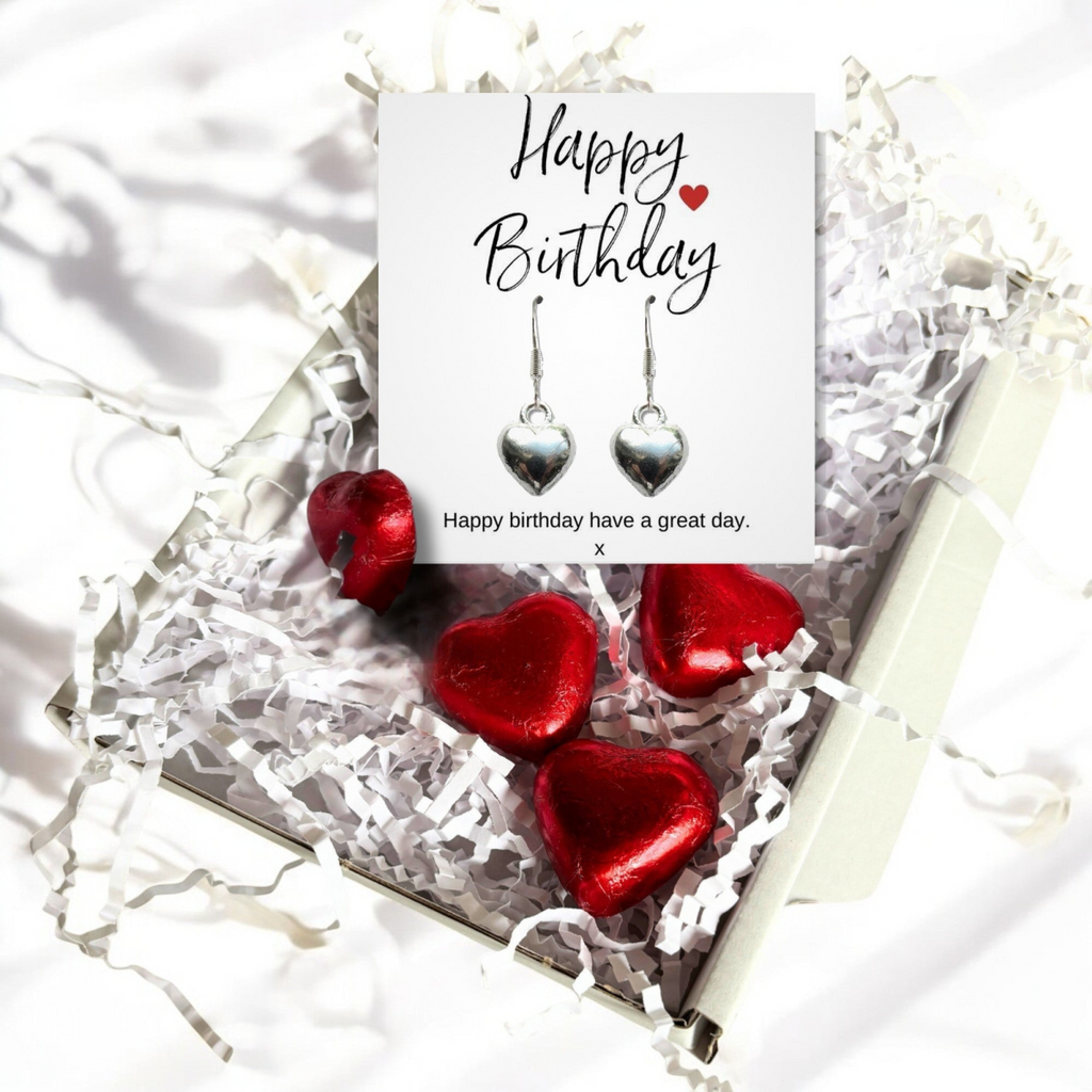 Happy Birthday Mini Gift Hamper with Silver Heart Earrings