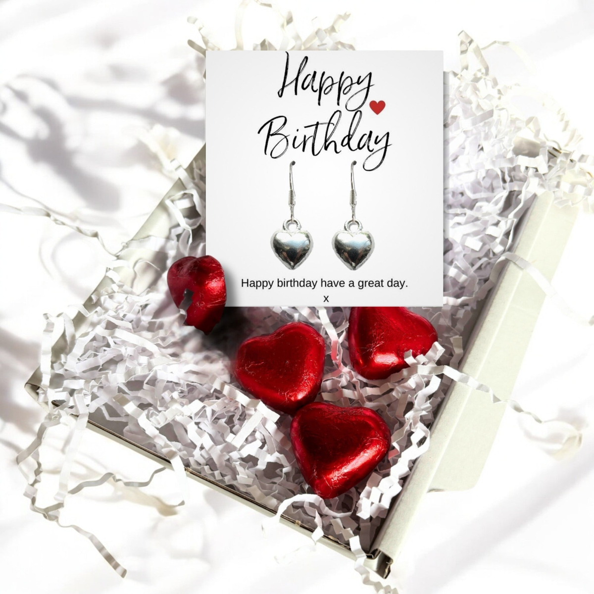 Happy Birthday Mini Gift Hamper with Silver Heart Earrings