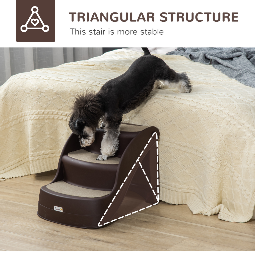 Portable Dog Steps Non-slip Pet Stairs 3-Step Design for High Beds Sofas, Brown