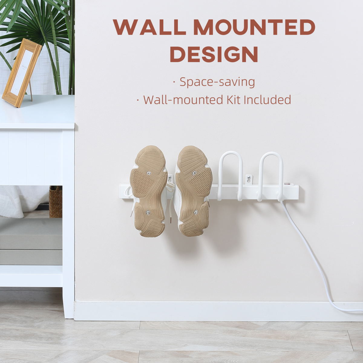 2 Pairs Electric Shoe Dryer, Wall Mount Boots, Leather Shoes, Socks, White