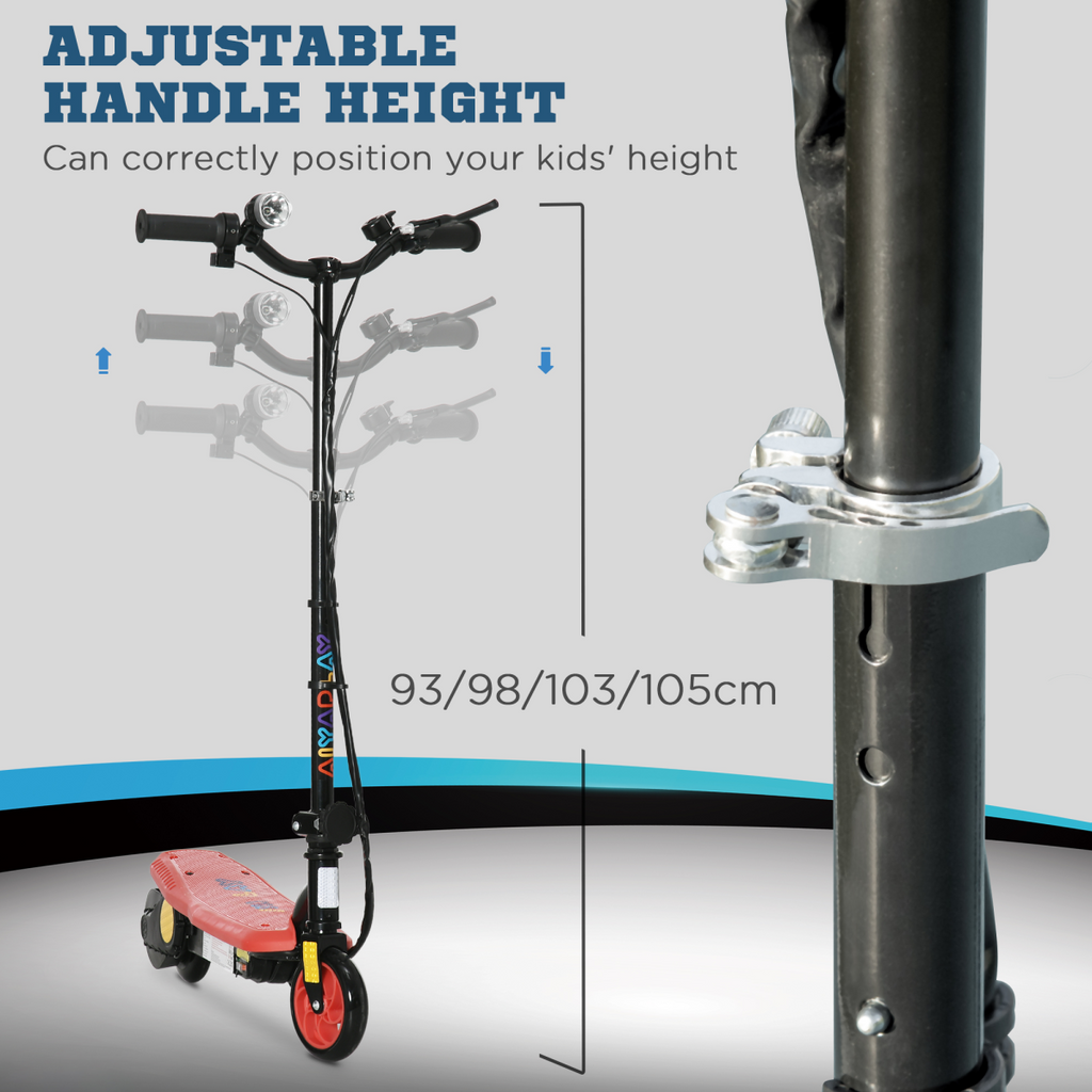 Folding Electric Scooter E-Scooter with LED Headlight, for Ages 7-14 Years - Red