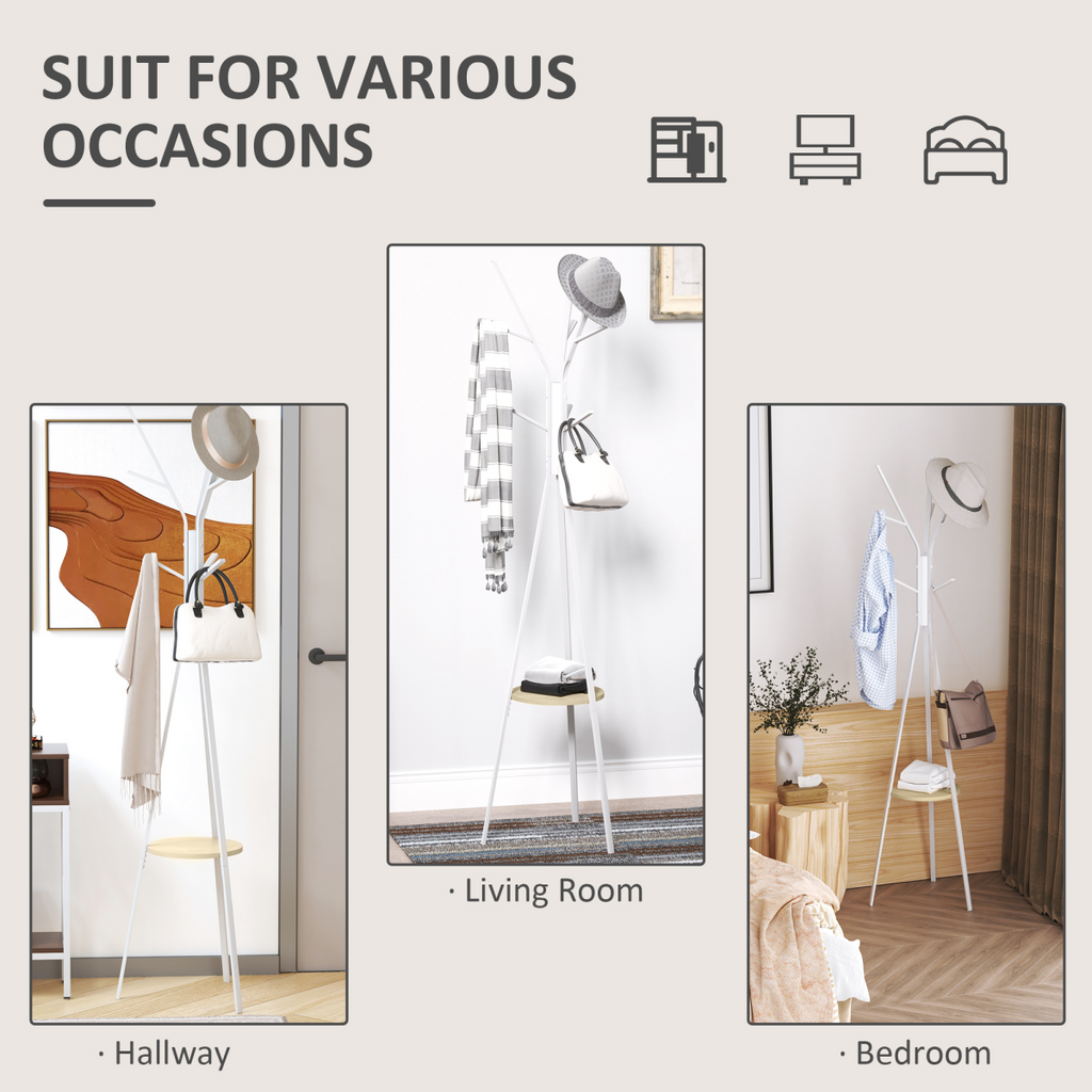180cm Coat Rack Metal Clothes and Scarves Hat Hanger Hall Tree 9 Hooks-White