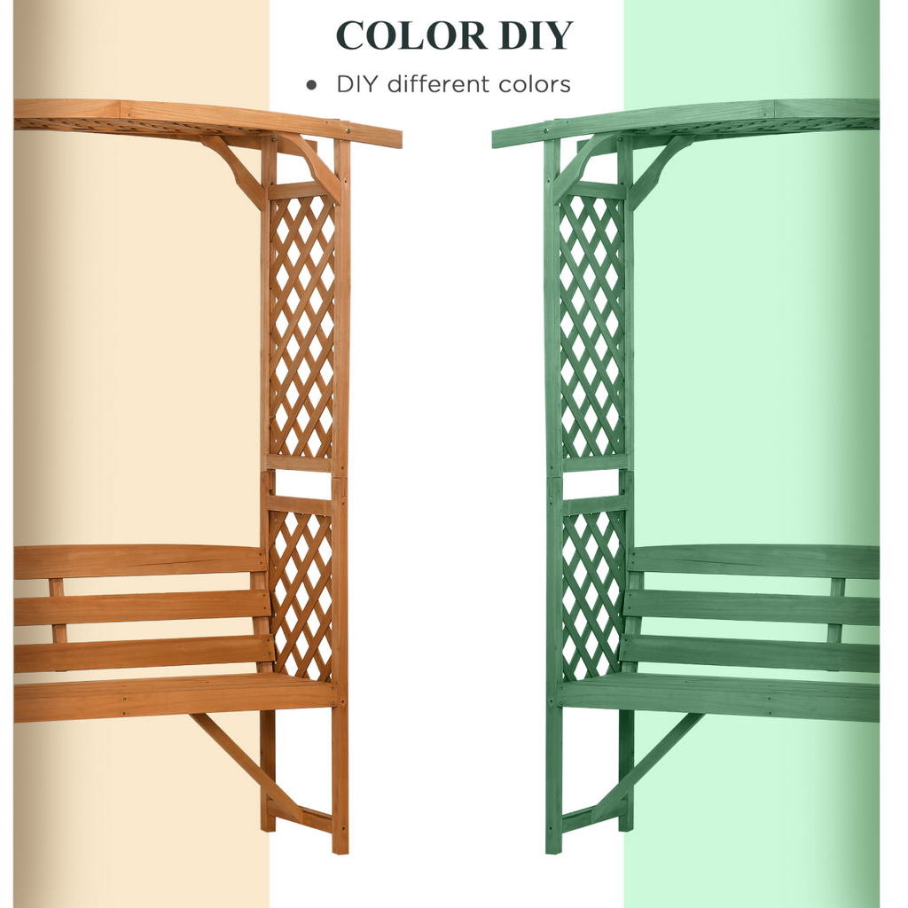 Patio Garden Bench, Arch Pergola with Natural Wooden Garden Arbour with Seat