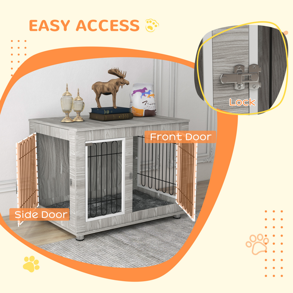PawHut Dog Crate Furniture, Dog Crate End Table with Soft Cushion, Double Door