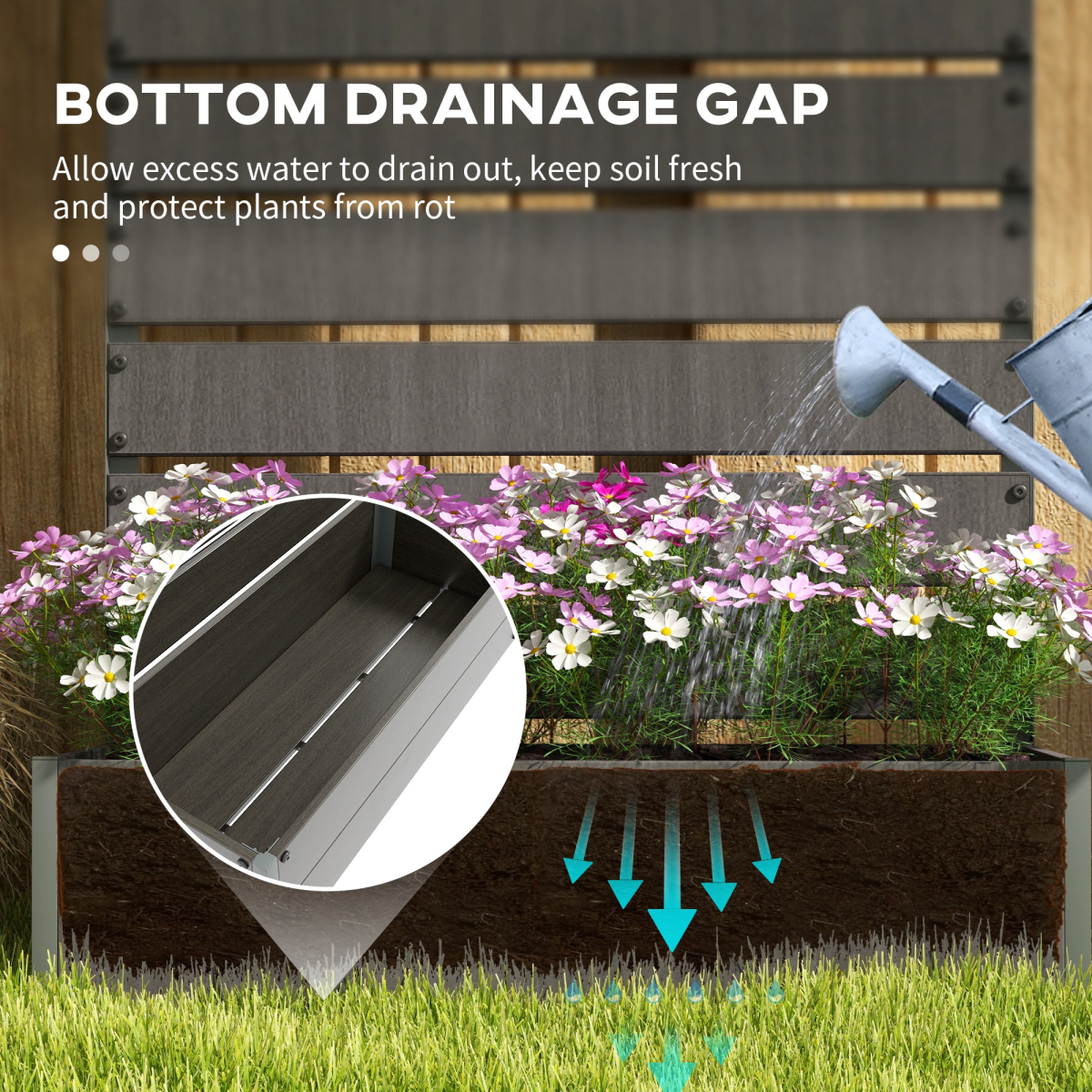 Outsunny Raised Garden Bed with Trellis Standing Patio Planter Box Dark Grey