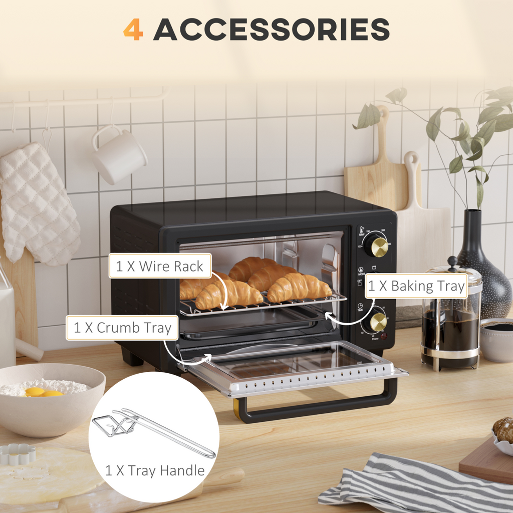 HOMCOM Mini Oven 16L Countertop Oven with Adjustable Temp Timer 1400W, Black