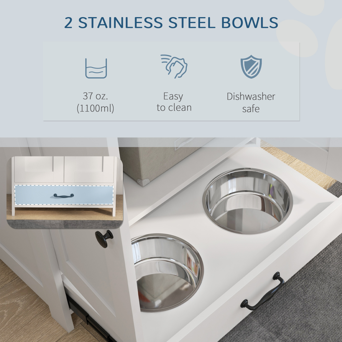 PawHut Dog Feeding Station with Storage, Pet Feeding Station with Dog Bowls